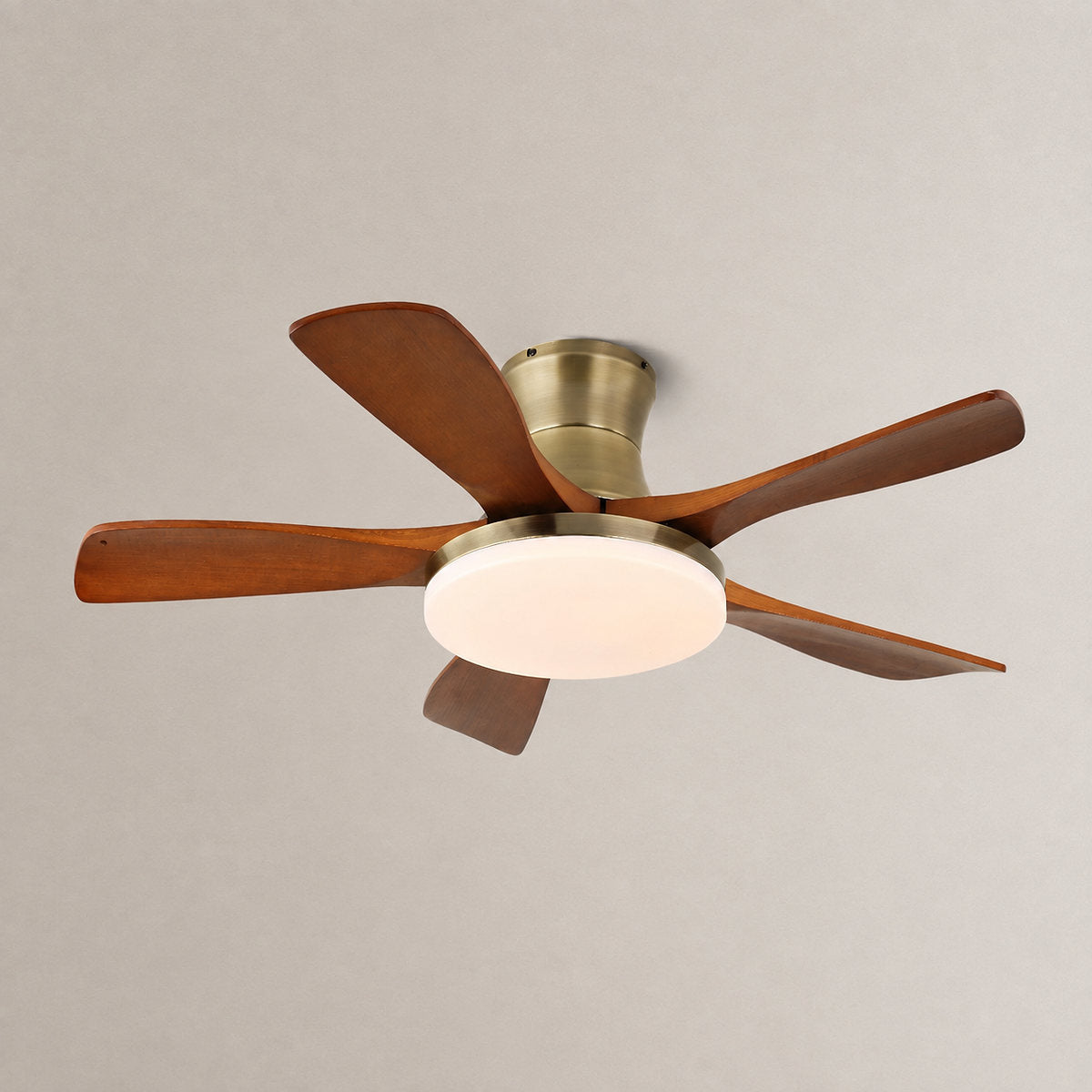Liam Ceiling Fan Light, 42~52-Inch x H 11-Inch, Bronze & Walnut Wood, Three-Color Light for Living Room