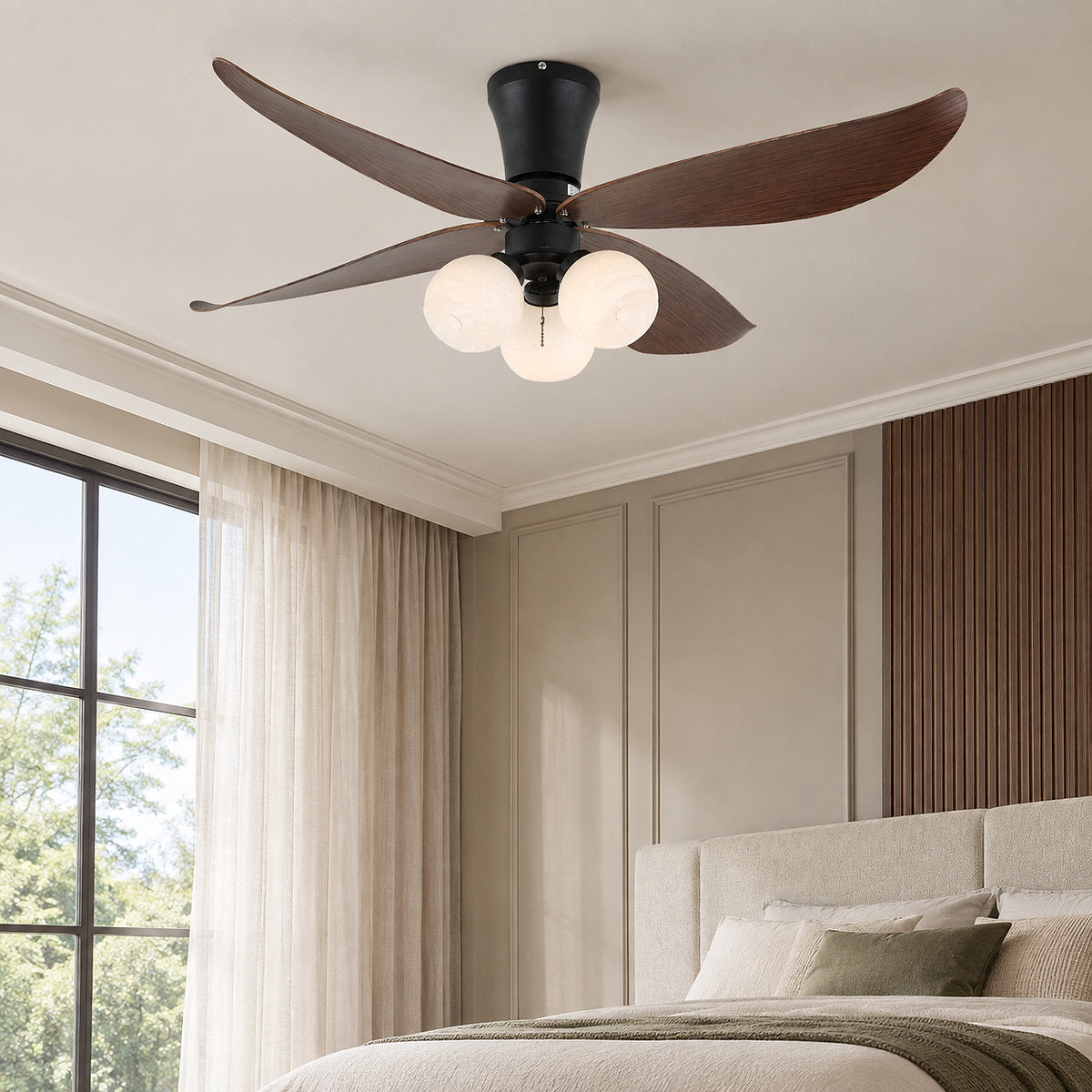 Arbora Bloom Ceiling Fan Light, 36-Inch x H 11.8-Inch, Walnut Wood & White for Living Room