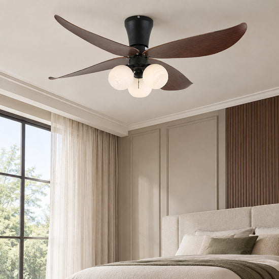 Arbora Bloom Ceiling Fan Light, 36-Inch x H 11.8-Inch, Walnut Wood & White for Living Room