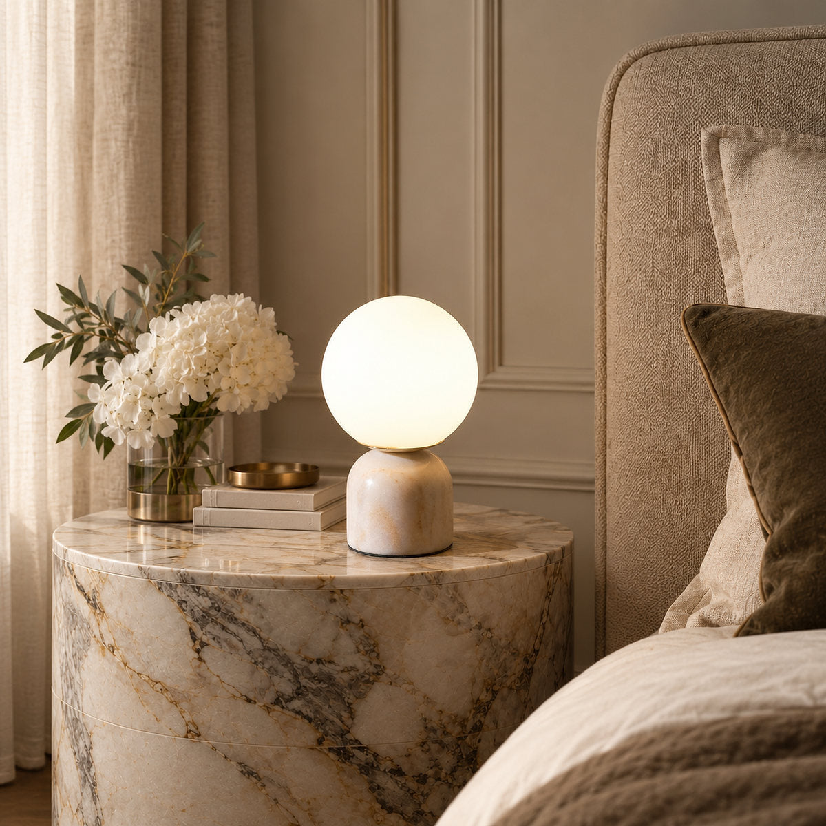 Tricolordeer Globe Glass & Marble Table Lamp