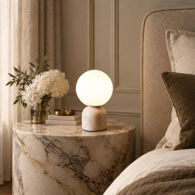 Tricolordeer Globe Glass & Marble Table Lamp