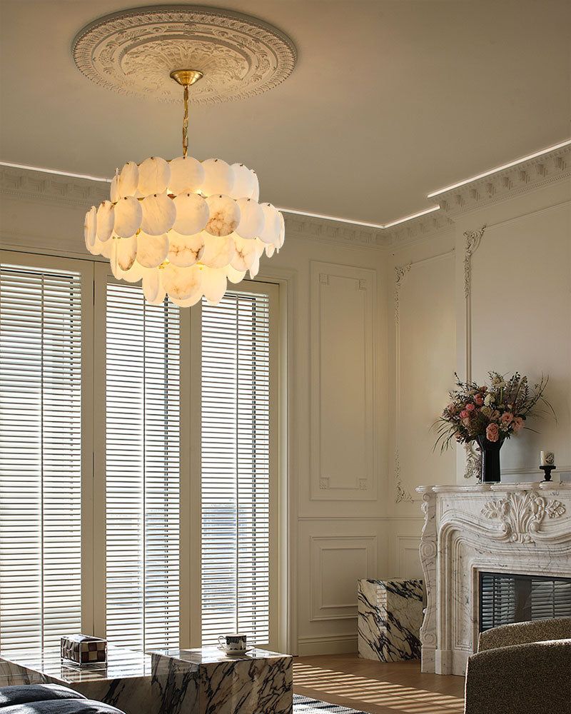 Alabaster Magnolia Multi-tiered Round Chandelier Lighting