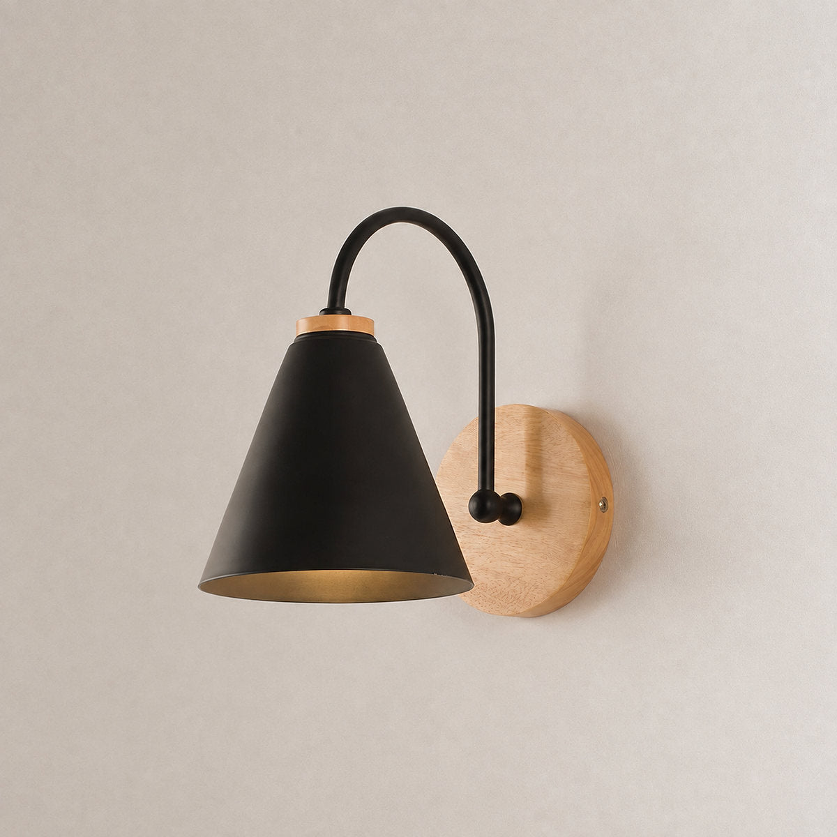 Kona Nordic Wall Lamp, 5.9-Inch x H 9.4-Inch, Wooden ＆ White for Living Room