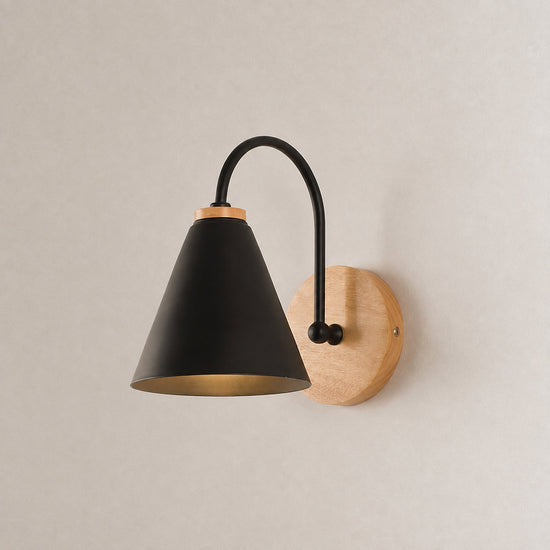 Kona Nordic Wall Lamp, 5.9-Inch x H 9.4-Inch, Wooden ＆ White for Living Room