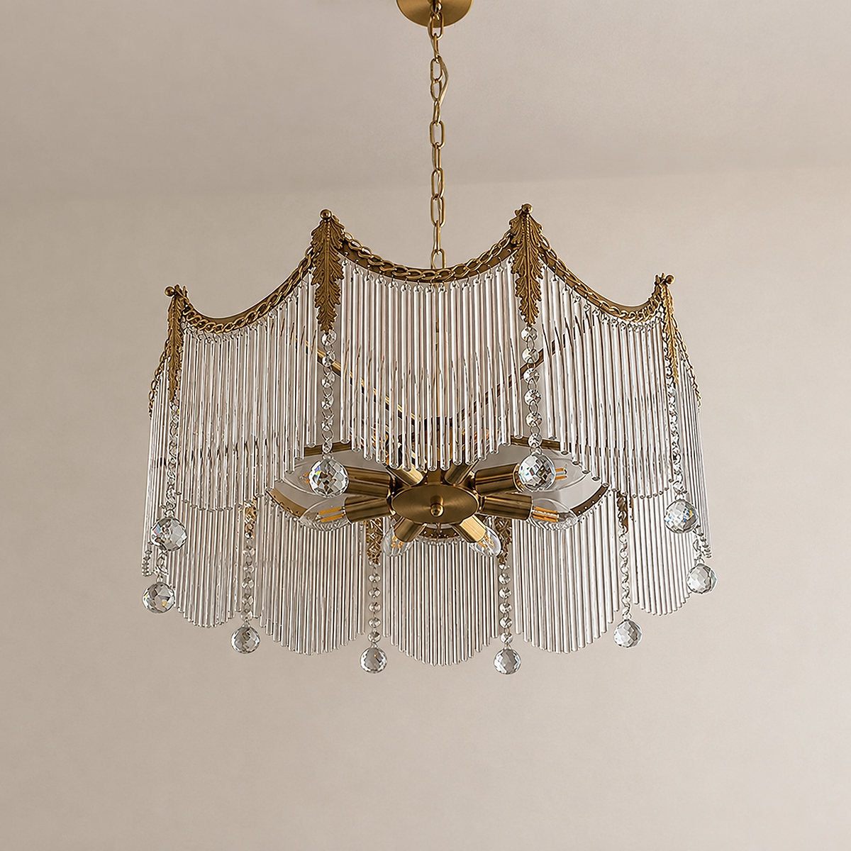 Round Brass Glass 5/8/12-Head Chandelier