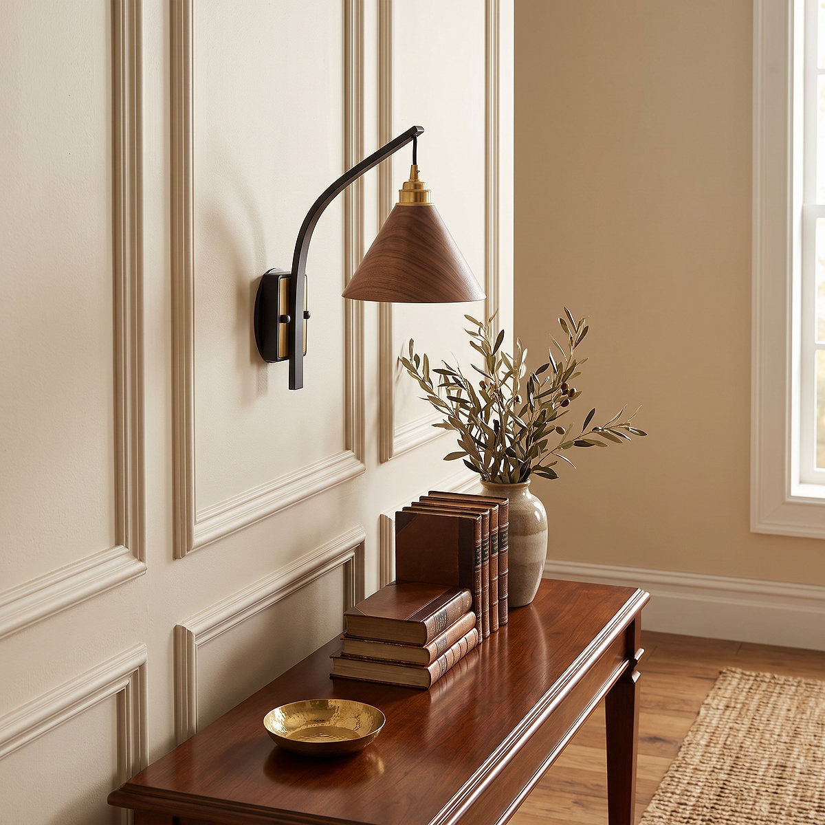 Camber Arc Wall Lamp, 6.7-Inch x H 13.0-Inch, Walnut & Wood for Living Room