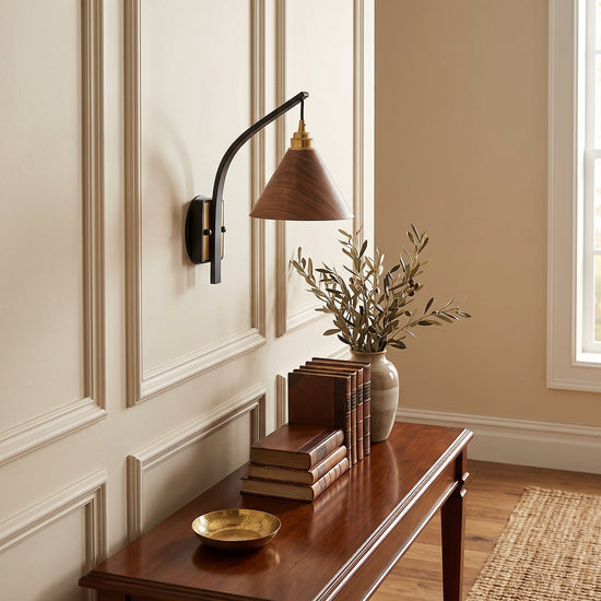 Camber Arc Wall Lamp, 6.7-Inch x H 13.0-Inch, Walnut & Wood for Living Room