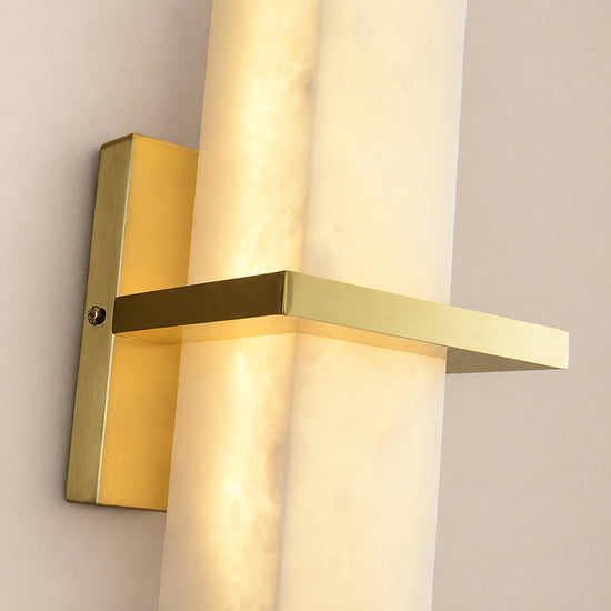 Milan Alabaster Wall Lamp, 4.7-Inch x H 18.9-Inch, Brass & White, Triac Warm Dimming for Living Room & Dining Room