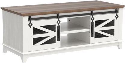 OKD 48'' Farmhouse Coffee Table with Storage and Sliding Barn Doors