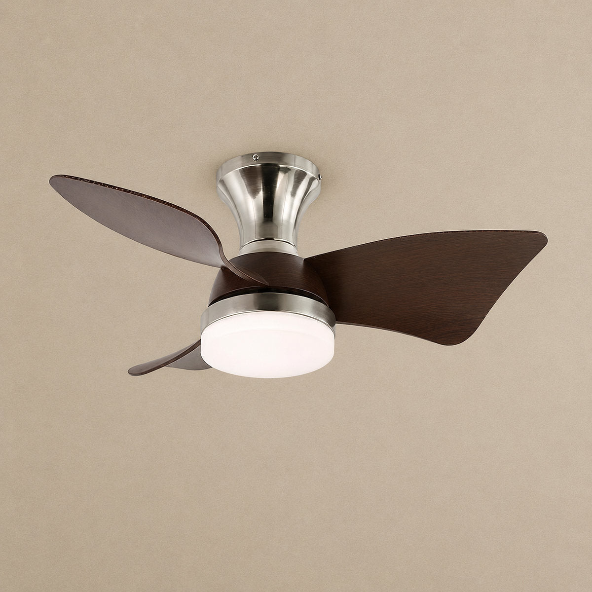 Calix 28" Ceiling Fan Light, 28-Inch x H 9.8-Inch, Model A Natural Wood Grain & White, Three-Color Light for Living Room