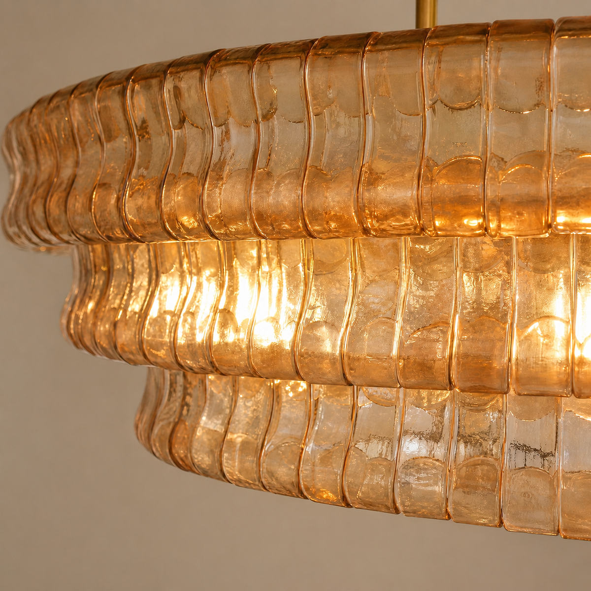Tricolordeer Four-Light Round Amber Glass Chandelier