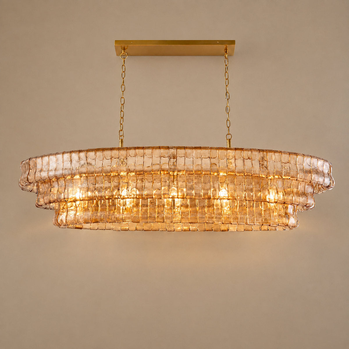 Tricolordeer Four-Light Round Amber Glass Chandelier