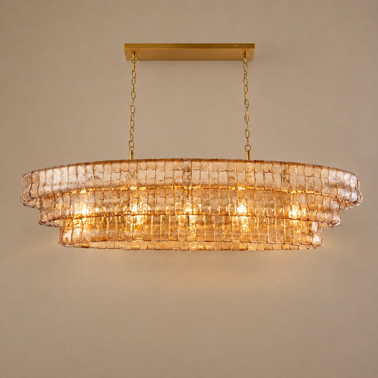 Tricolordeer Four-Light Round Amber Glass Chandelier