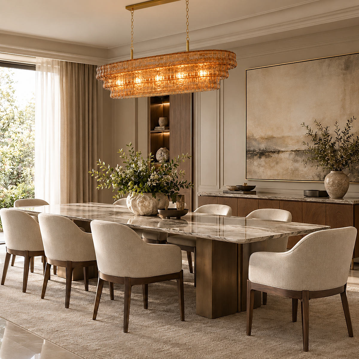 Tricolordeer Four-Light Round Amber Glass Chandelier