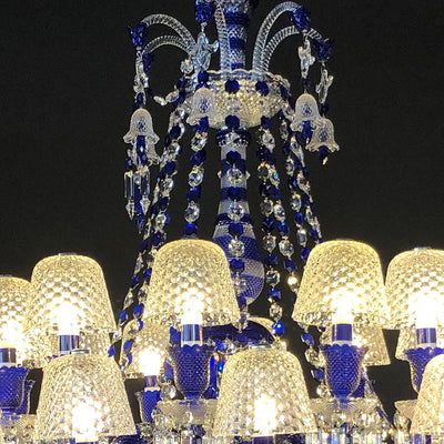 24 Lights Chandelier Blue & Clear Crystal Lighting