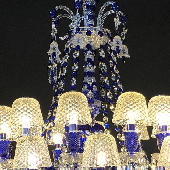 24 Lights Chandelier Blue & Clear Crystal Lighting