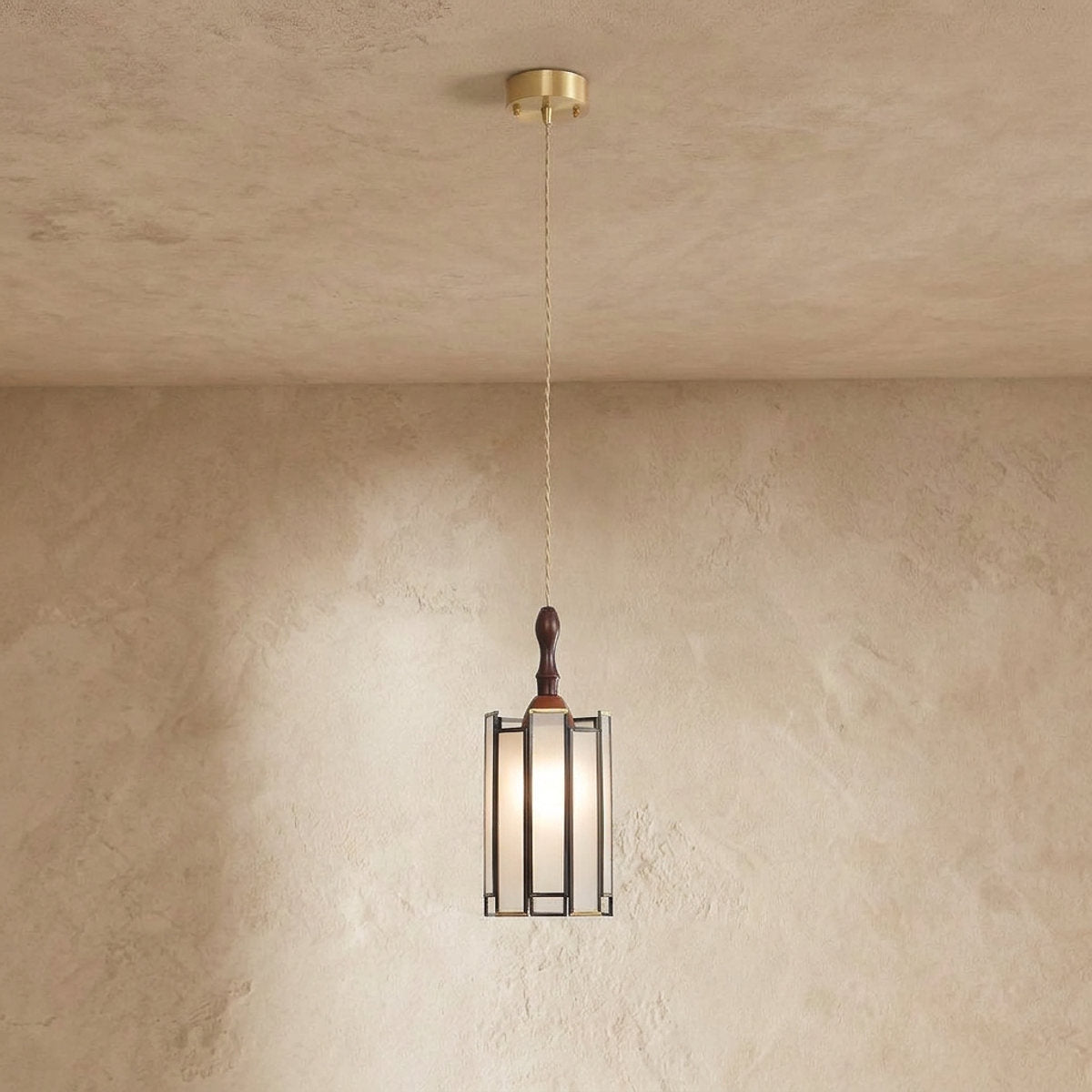Artisan Glass and Wood Pendant Lamp for Dining Room & Living Room