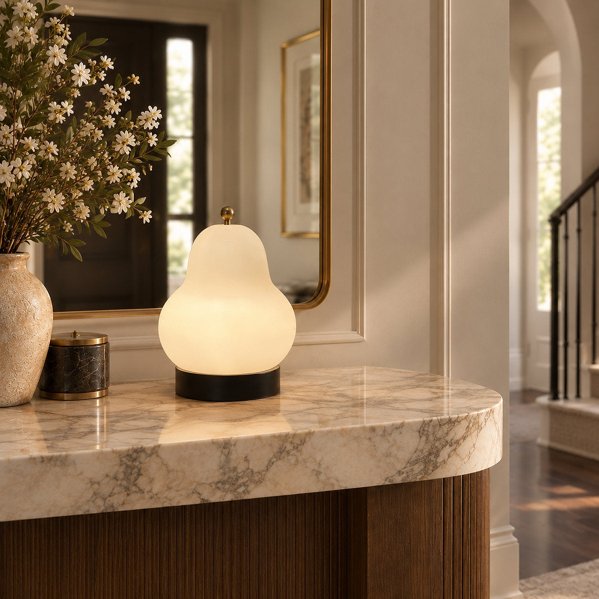Rechargeable Three-Color Glass Table Lamp