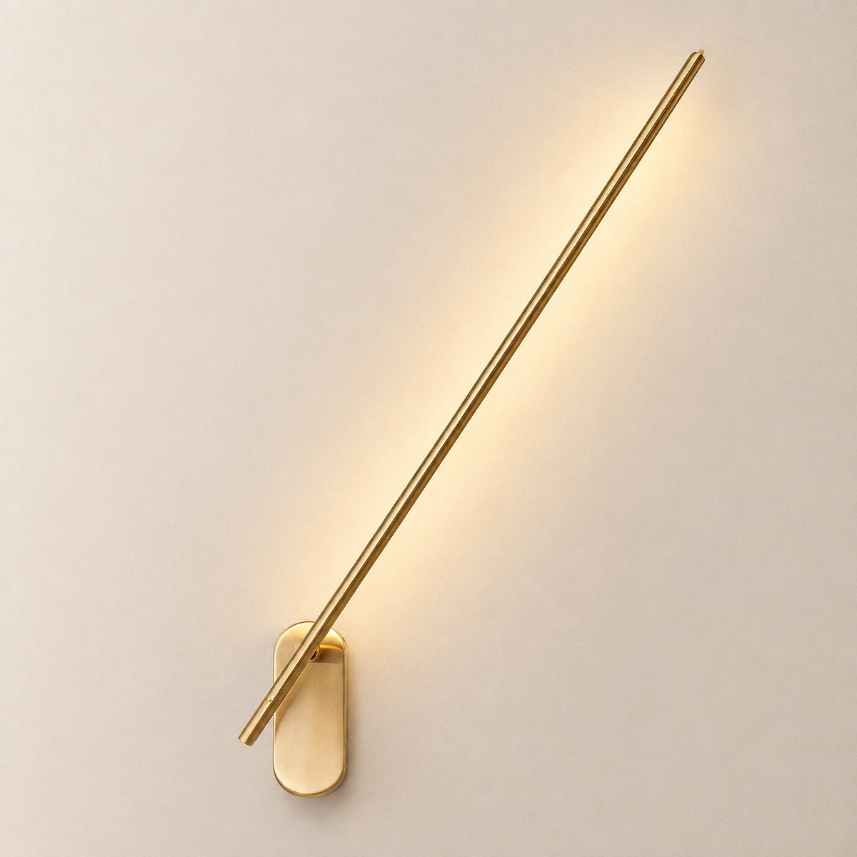 Stick Shaped Metal Wall Lamp, L 2-Inch x W 3.1-Inch x H 23.6~37.4-Inch, Brass, Triac Warm Dimming for Living Room
