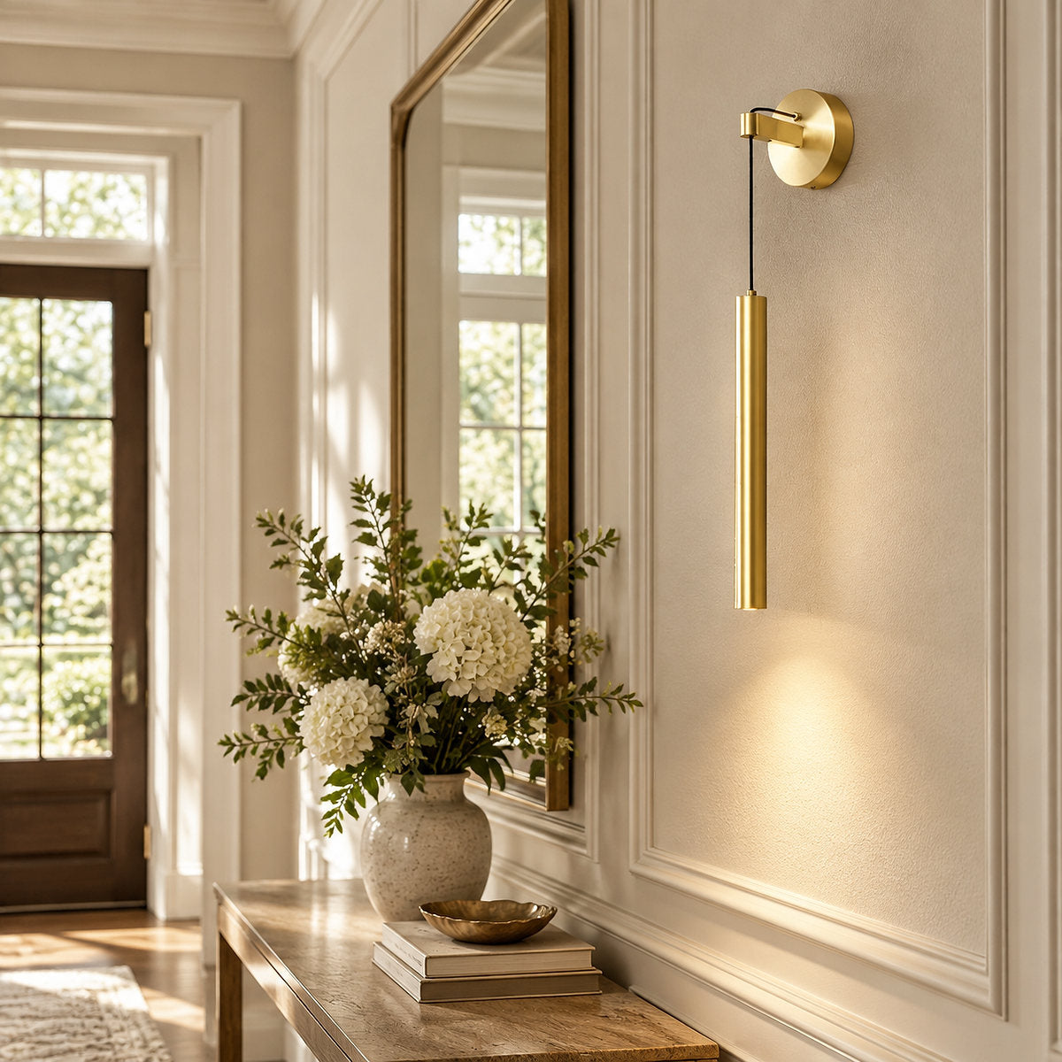 Brass Line Wall Lamp, 3.9-Inch x H 23.6-Inch, Brass, Warm Light for Living Room