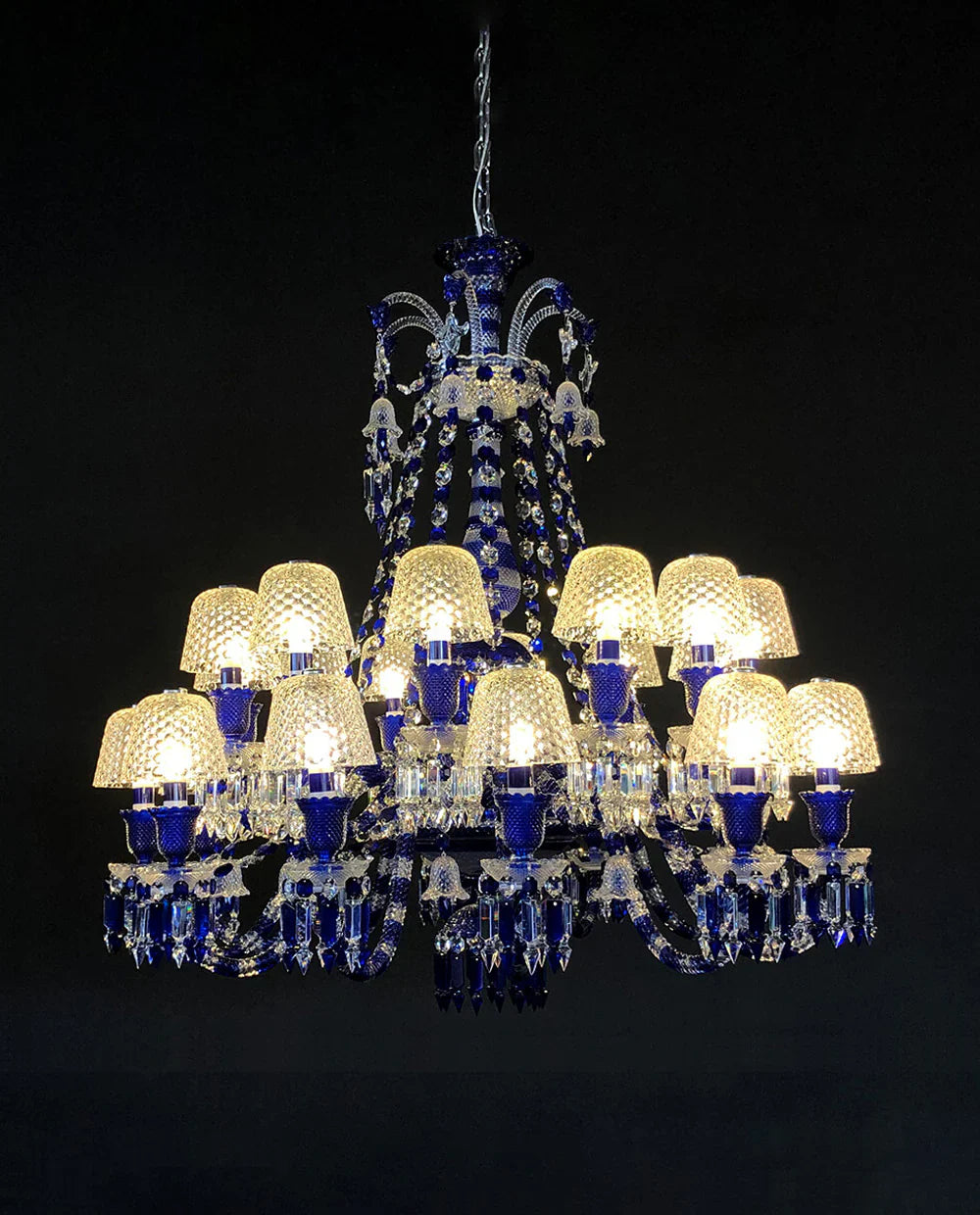 24 Lights Chandelier Blue & Clear Crystal Lighting