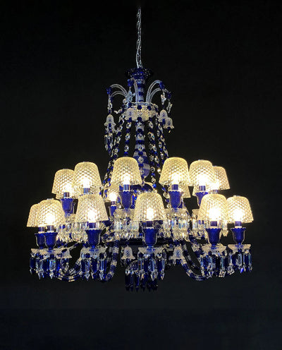 24 Lights Chandelier Blue & Clear Crystal Lighting