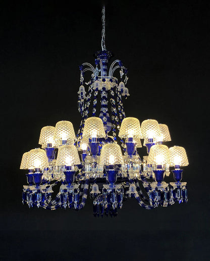 24 Lights Chandelier Blue & Clear Crystal Lighting