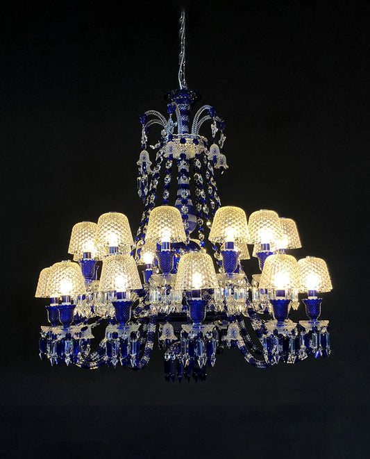 24 Lights Chandelier Blue & Clear Crystal Lighting