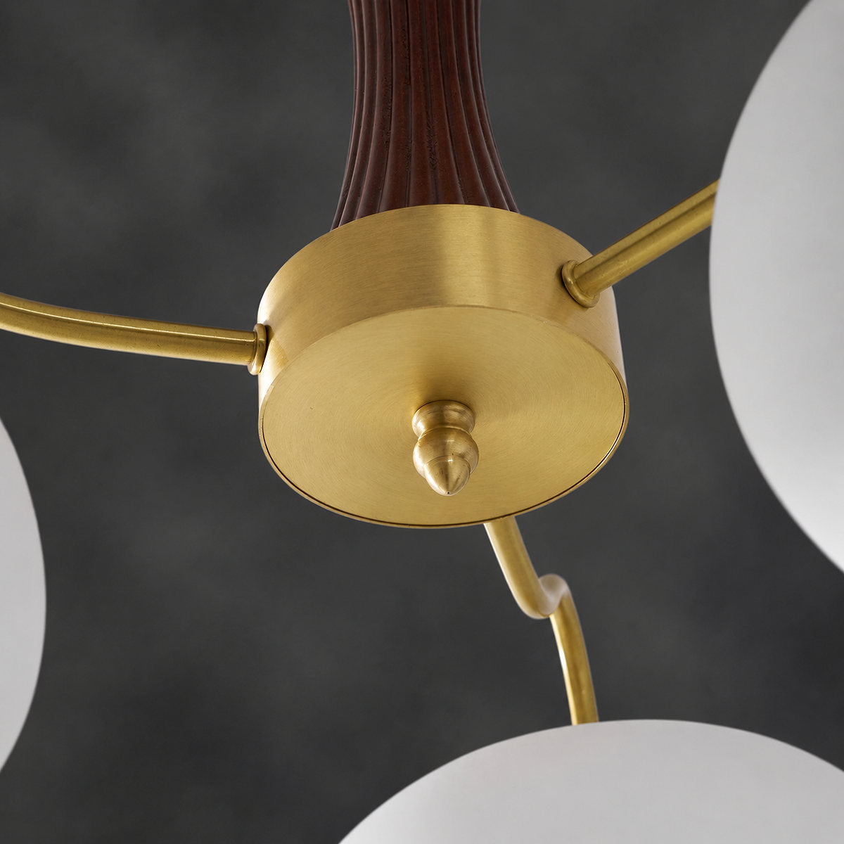 Round Brass and Wood Persimmon Chandelier