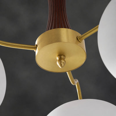 Round Brass and Wood Persimmon Chandelier