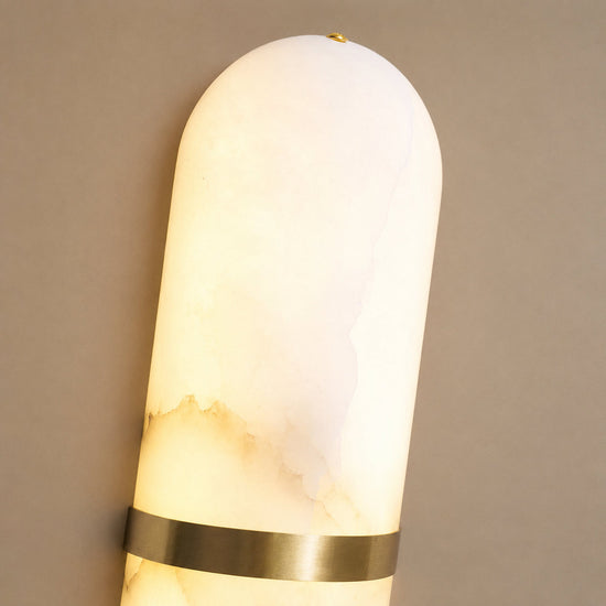 Alabaster Pill Wall Lamp, 3.9~4.7-Inch x H 15.7-Inch, Brass, Warm Light for Living Room & Dining Room
