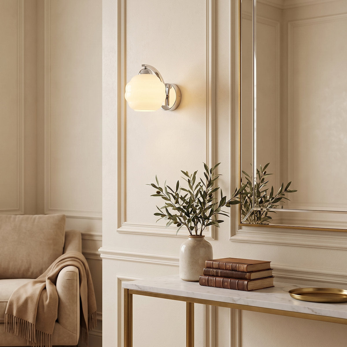 Art Deco Plug-in Wall Lamp, 5.9-Inch x H 6.3-Inch, Gold+Beige, US Plug for Bedroom & Living Room