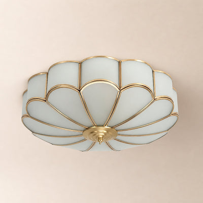 Flower Shape Glass Recessed Ceiling Light, 13.8~23.6-Inch x H 6.1`7.9-Inch, Brass & White for Living Room
