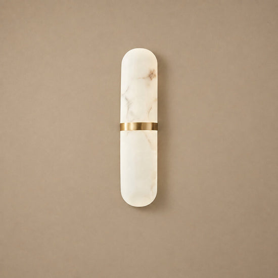 Alabaster Pill Wall Lamp, 3.9~4.7-Inch x H 15.7-Inch, Brass, Warm Light for Living Room & Dining Room