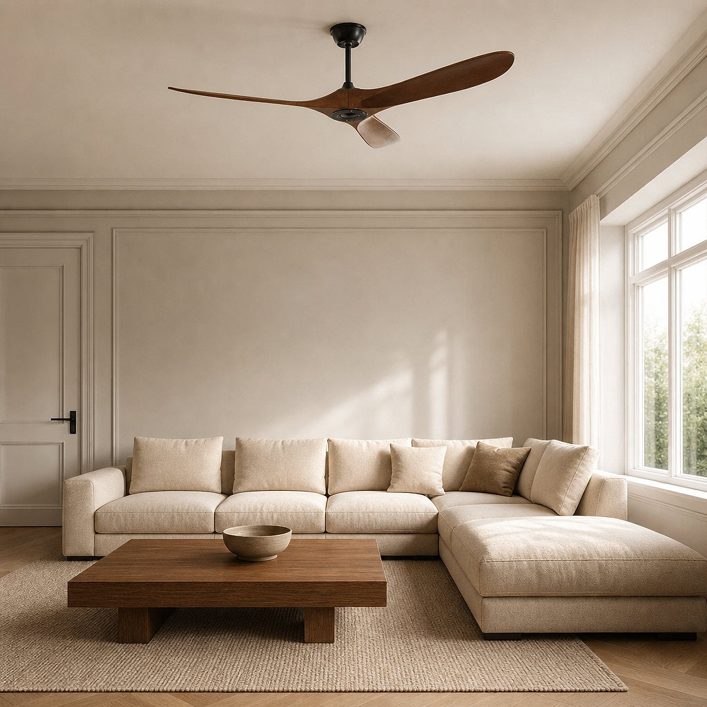 Aero Breeze Ceiling Fan Light, 42~52-Inch x H 13.8-Inch, Walnut Wood & Black for Living Room