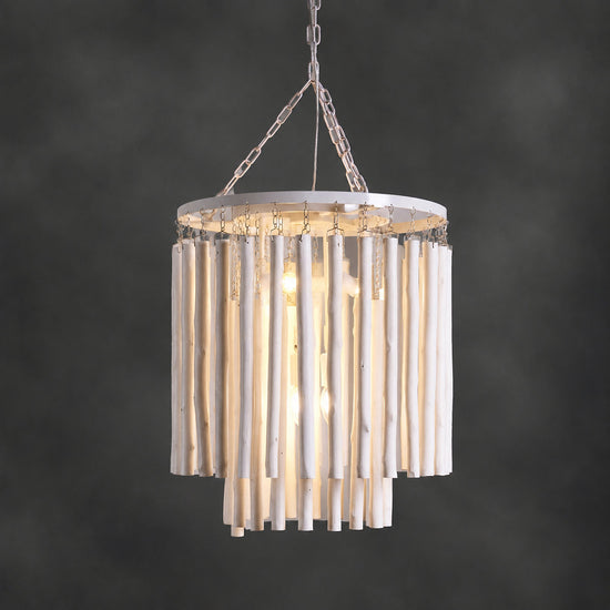 Tiered Wood and Curved Iron Chandelier