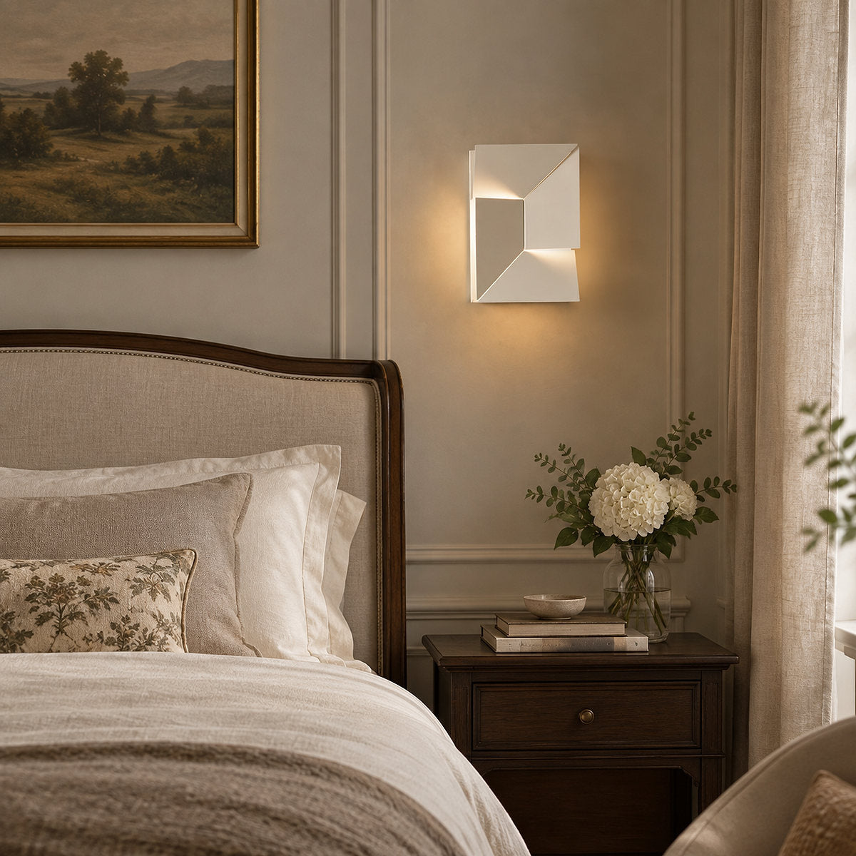 Shadows Grand Wall Lamp, L 11.8-Inch, White & Wired version, Wired & Warm Light for Living Room