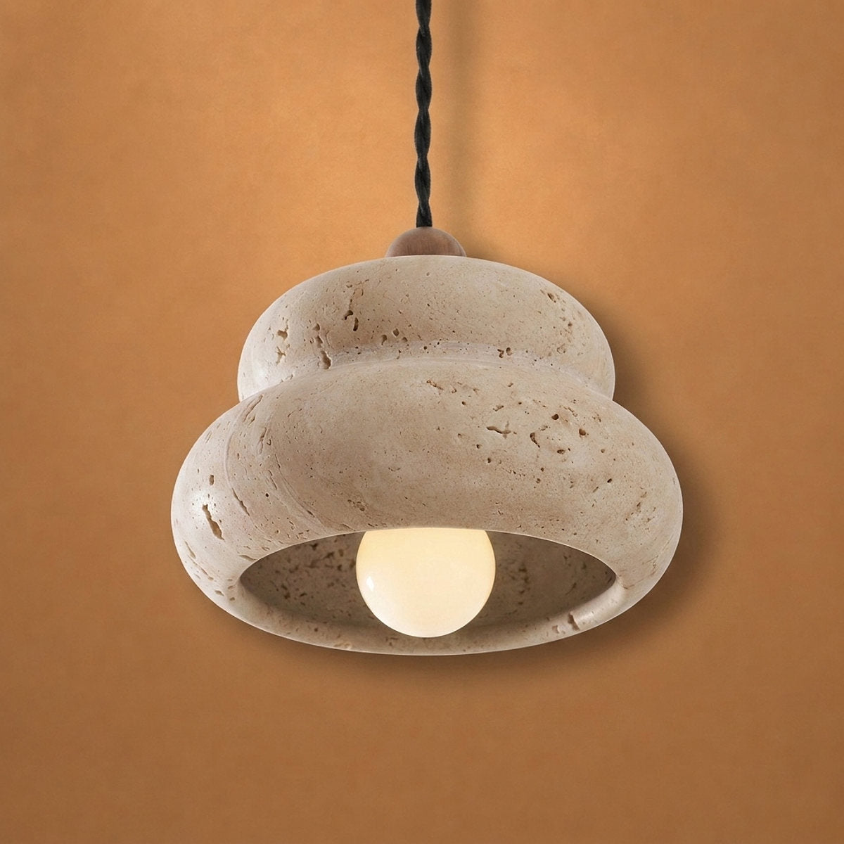 Walnut and Travertine Pendant Lamp Yellow Travertine for Dining Room & Living Room