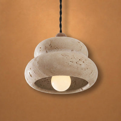 Walnut and Travertine Pendant Lamp Yellow Travertine for Dining Room & Living Room