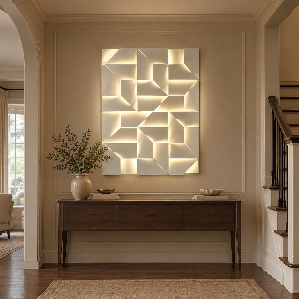 Shadows Grand Wall Lamp, L 11.8-Inch, White & Wired version, Wired & Warm Light for Living Room