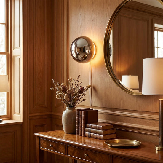 Aurum Sphere Wall Lamp, 6.3-Inch x H 3.9-Inch, Chrome, Warm Light for Living Room & Dining Room