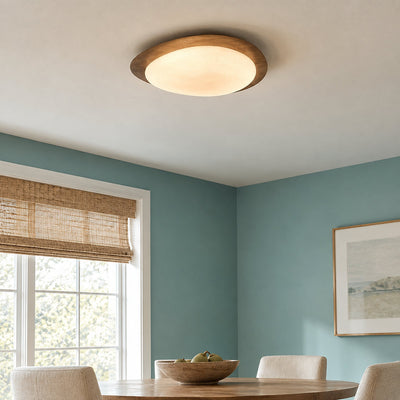 Pebble Metal Ceiling Light, 11.8~22.8-Inch x H 3.1-Inch, Artistic Walnut Grain Effect, Triac Warm Dimming for Living Room