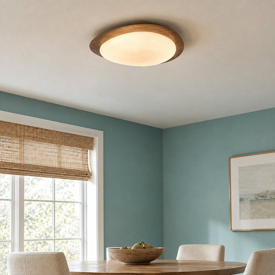 Pebble Metal Ceiling Light, 11.8~22.8-Inch x H 3.1-Inch, Artistic Walnut Grain Effect, Triac Warm Dimming for Living Room