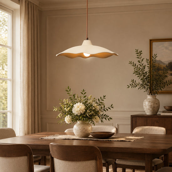 Wavy Edge Microcement Pendant Light for Dining Room & Living Room