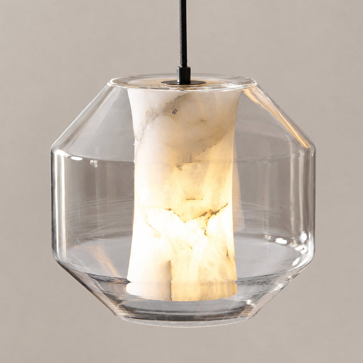 Cylinder Pendant Light in Alabaster and Glass