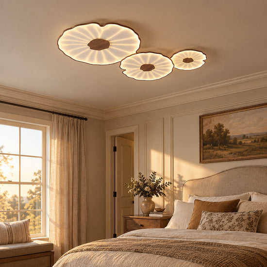 Lotus Leaf Acrylic Ceiling Light, 11.8-Inch x H 1.6-Inch, Hydrographic Natural Wood Grain Finish, Warm Light for Living Room & Bedroom