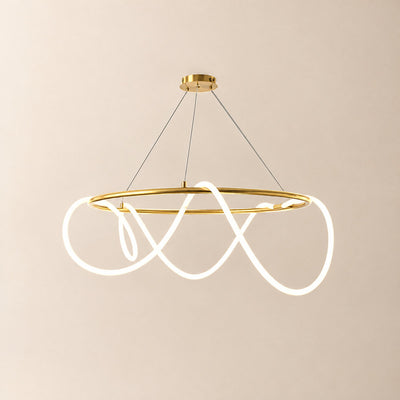 Sculptural Curved Linear and Round LED Chandelier