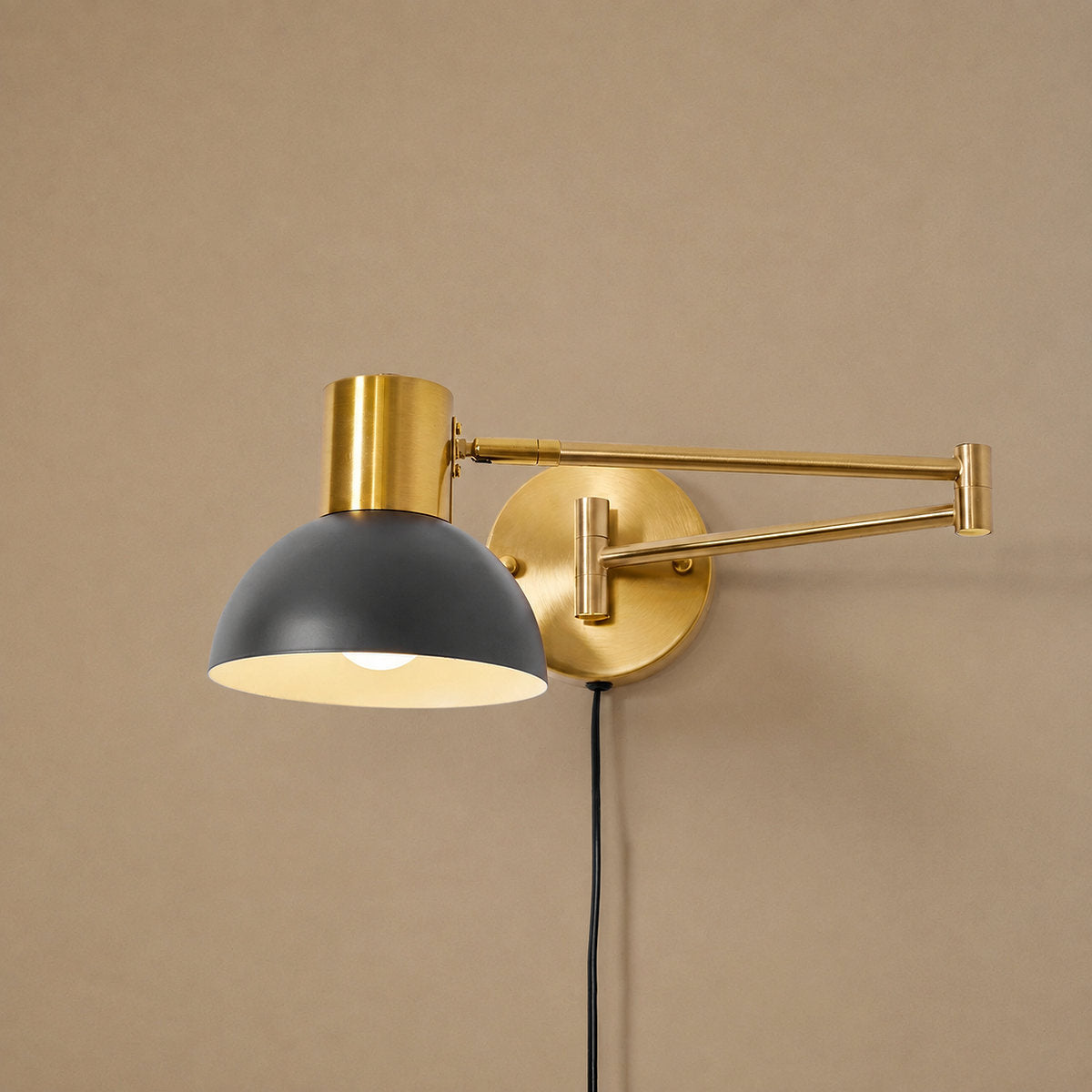 Adjustable Arm Plug In Wall Lamp, L 14.6-Inch x H 5.9-Inch, Black & Gold, US Plug for Bedroom & Living Room