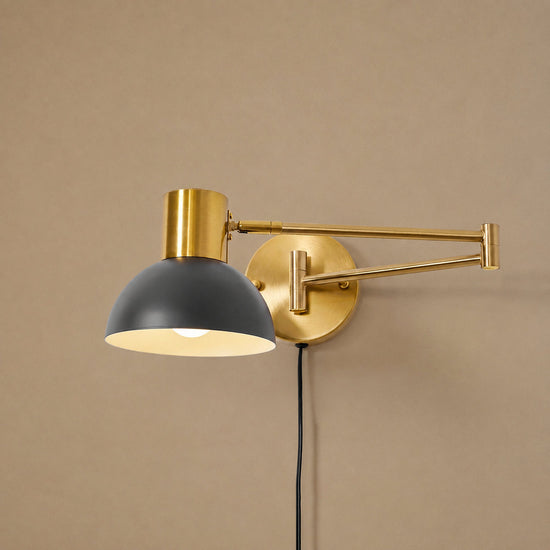 Adjustable Arm Plug In Wall Lamp, L 14.6-Inch x H 5.9-Inch, Black & Gold, US Plug for Bedroom & Living Room