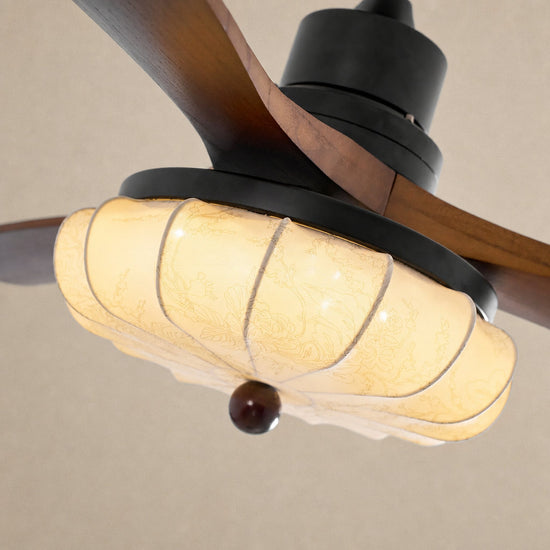Lotus Bloom Ceiling Fan Light, 36~52-Inch x H 11.8-Inch, Walnut Wood & Black & White, Warm Light for Living Room